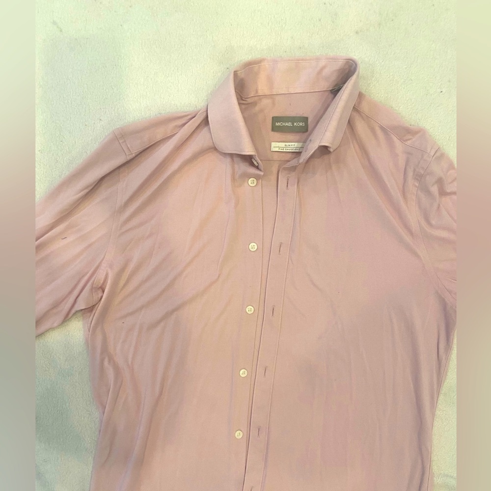 Michael Kors pink men’s slim fit knit button down shirt.
